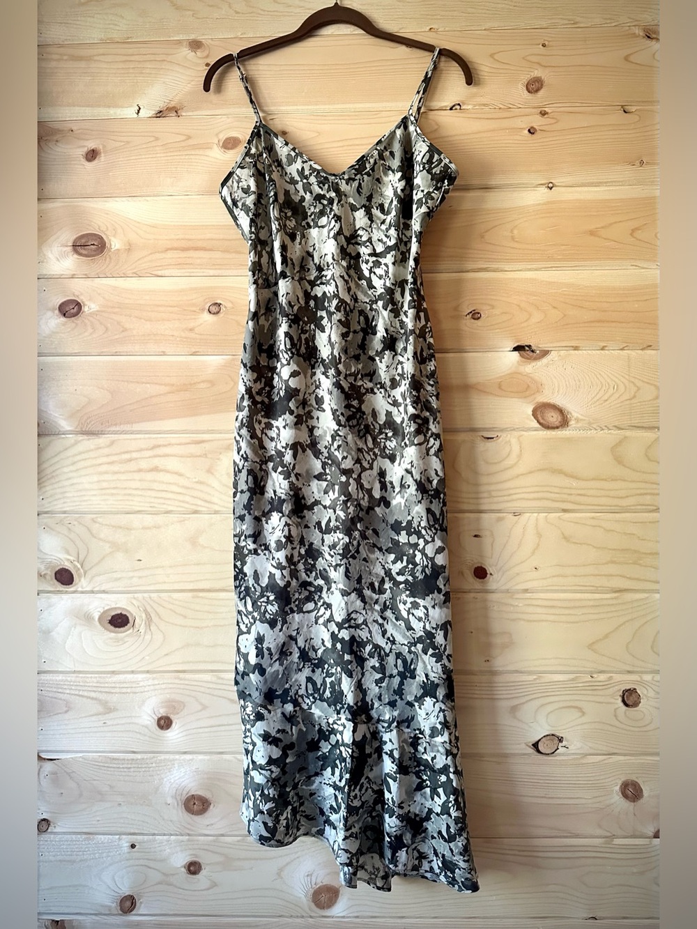 Kenneth Cole NY Camo Floral Silky Asymmetrical Slip Dress Size M